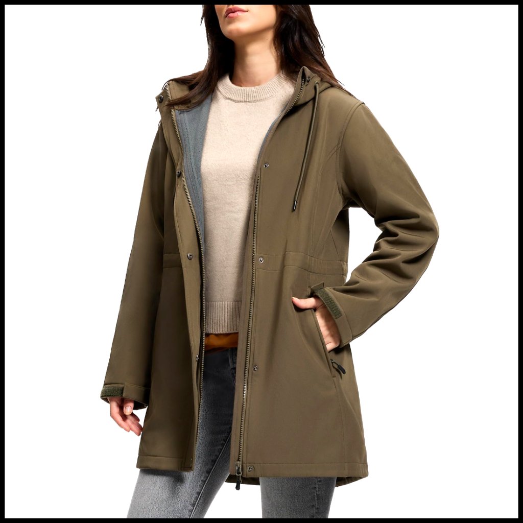 Women's Waterproof Fleece Lined Hooded Rain Jacket Long Warm Windbreaker